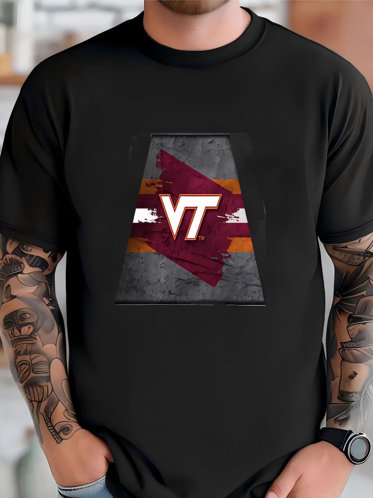 Mens Virginia Tech Backlit Pendant Box Light | Metal Framed Billiard Light | Vt Hokies Pool Table Box Pendant Light T-Shirt - màu đen - Xem 1