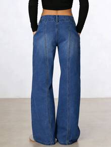 Damen Weite Loose Fit Jeans aus verwaschenem Denim - Bequeme & modische Lässig Jeans - Dunkle Waschung - Übersicht 4