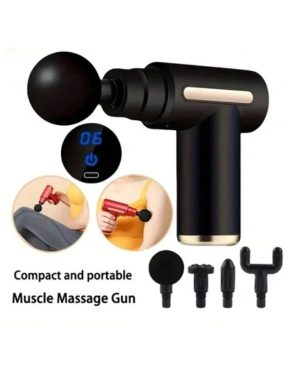 AXH. 便携式肌肉按摩枪，适用于全身按摩，配备LED触摸屏、速度调节功能，可充电，并附赠4个可替换按摩头。筋膜枪 - 肌肉按摩椅 - 专业理疗级多功能迷你电动手持按摩锤，适用于肩颈、腰部、背部等部位的敲击按摩。独特而酷炫的礼物，男女皆宜，是礼品套装的理想之选。