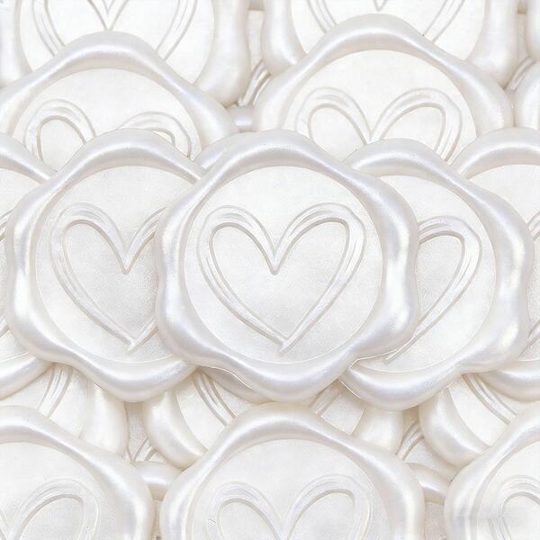 30pcs Self-Adhesive Heart-Shaped Pearl White Wax Seal Stickers, Suitable For Gifts, Wedding Invitations, Envelope Sealing