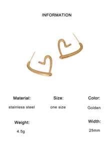 一对简约几何心形不锈钢耳钉，时尚独特，适合女性日常、派对和约会佩戴。 - 彩色 - 查看 18