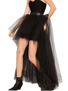1 pièce Jupe asymétrique à volants pour femmes en noir, vert olive, rouge, blanc, rose rouge, bleu marine. Décoration de vacances, ourlet évasé court devant long derrière, style gothique en tulle maille - Multicolore - Voir 13