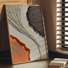 1 Stück Vintage Wandkunst Poster, abstrakte Ölmalerei, cremige Textur, wasserfestes Leinwandmaterial, dekoriert mit hochwertigem Goldfolie, braun, weiß und orange abstraktes Leinendesign, mit oder ohne Rahmen erhältlich, ideal für Raumdekoration, Einweihungsgeschenk, Studentenwohnheim, Hotel, Zuhause, Wohnzimmer, Schlafzimmer, Badezimmer und Büro Wanddekoration - Verschiedenfarbig - Übersicht 5