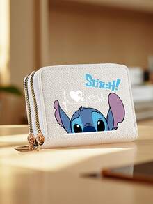 1pc Stitch Printed Dual Zipper Wallet, Short Coin Purse With Card Slots - Large Capacity Credit Card Holder And Coin Pouch, Multiple Colors Available, Casual & Versatile, Suitable For Teenagers, Travel, Back To School, Women, Students, Unisex, Back To School Supplies & Travel Accessories Valentine'S Day - Multicolor - View 9