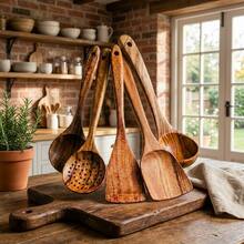 Classic 5-Piece Hardwood Kitchen Utensil Set | The Essential Collection For Every Cook - Brown - View 2