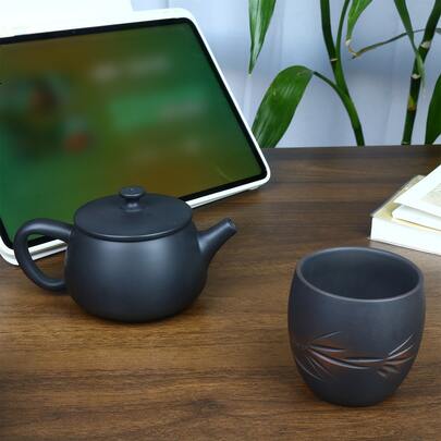 1 Set Ceainic Hanwa din Lut Mov, 2 Piese, Sol Natural în Cinci Culori, Ars Manual, Set de Ceai Personal pentru Casă și Călătorii, Include 1 Ceainic și 1 Ceașcă de Ceai, Set de Ceai Unic în Stil Chinezesc, Potrivit pentru Uz Casnic, Primirea Oaspeților și Cadouri, Set de Ceai, Consumabile pentru Ceremonia Ceaiului