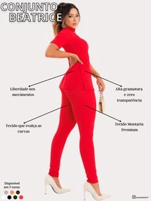 Women's Premium Riding Set, Leggings, Turtleneck Top, Modern And Elegant - 紅色 - 查看 5