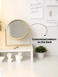 Desktop Rotating Makeup Mirror, Simple Desktop Mirror, Makeup Mirror Photo Prop. Suitable For Women, Portable High-Definition Makeup Mirror, Suitable For Students, Valentine's Day, Weddings, Birthdays And Other Occasions. - 金色 - 查看 5