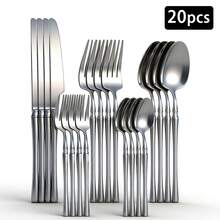 Bộ dao nĩa bằng thép không gỉ 20/40 món - Thiết kế eo độc đáo kiểu phương Tây - Bao gồm dao, nĩa, thìa, nĩa và thìa tráng miệng - Được đánh bóng như gương, an toàn với máy rửa chén, sang trọng cao cấp - Thích hợp cho gia đình, khách sạn, nhà hàng, ngoài trời, tiệc tùng - Món quà hoàn hảo cho năm mới, Ngày Valentine, Halloween, Lễ Tạ ơn, Giáng sinh - Màu bạc/vàng - Bạc - Xem 13
