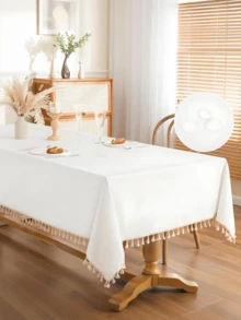 [Delivery Within 2-7 Days In The United States]1-Piece Set, Linen Blend Tablecloth, Fringe Stitching, Rectangular Decorative Natural Tablecloth, Suitable For Kitchen Dining Rooms, Wedding Buffets, Etc., 140*180 Cm - Ivory White. Rectangular Table-Specific Tablecloth, Cotton-Linen Blend, Water-Resistant And Wrinkle-Resistant, Table Cover, Tassel Trim, Soft Fabric. Kitchen Dining Table-Specific Linen Tablecloth, Designed For Rectangular Tables. Linen Blend Fabric, Durable And Fade-Resistant, Oil-Proof, Dust-Proof, And Splash-Resistant. Easy To Clean With A Simple Wipe. Suitable For Buffets, Dining Tables, Coffee Tables, Parties, Birthday Gatherings, Cafes, Banquets, Picnics, Autumn, Harvest Festivals, Farmhouse Style, Thanksgiving, Christmas Decorations, And Other Indoor/Outdoor Settings. Also An Ideal Everyday Decorative Choice. - 彩色 - 查看 10