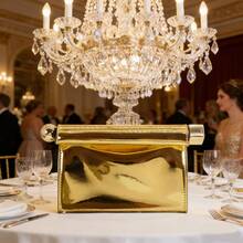 Shiny Metallic Roll-Top PU Leather Clutch Bag - Stylish Evening Party Purse Chain Women Shoulder Handbag For Banquet Wedding - 金色 - 查看 1