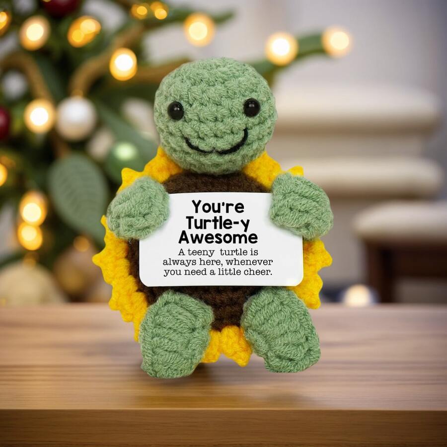 1 pieza Figura decorativa de escritorio hecha a mano a ganchillo, muñeca de peluche con diseño lindo de girasol y tortuga, regalo ideal para mejor amiga, cumpleaños, hermanas, mamás, abuelas, compañeros de trabajo, familia, llavero, emociones positivas, fiesta, Halloween, Navidad, muñeca suave, decoración de habitación, recuerdo - Multicolor - Ver 1