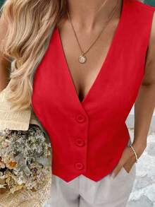 MICHELEE Elegant Women's Vest With V-Neck And Button Closure - Rojo - Ver 1