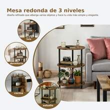 Mini mesa auxiliar redonda, mesa de madera de tres niveles, se puede utilizar como mesa de café, mesa auxiliar de sofá y mesita de noche, 33,5 x 33,5 cm - Granate - Ver 6