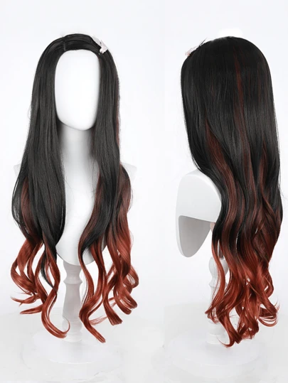 Cosplay Wig, Black To Orange Ombre Long Curly Hair Wig For Anime Costume, Shiny Wig For Easter Dress Up, Concert Gift/Novelty Gift, Wedding Headpiece, Glueless Lace Front Wig, Swiss Lace, 200% Density, Everyday Party Headwear