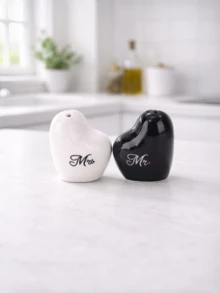 2pcs/Set Heart-Shaped Ceramic Salt And Pepper Shaker Set, Textured Glaze Finish, Gift Box Packaging, Suitable For Kitchen Gifts - Black - View 3