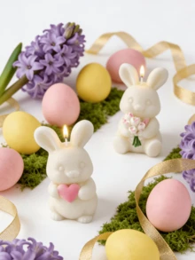 New Easter Bunny Silicone Mold - Reusable Non-Stick Mold With Flower And Heart Shaped Fixers, Asymmetrical Shape Suitable For Making Candles, Soaps, Plaster Crafts, Spring Handmade, Easter Bunny Themed Gift - White - View 3