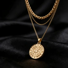 Vintage Punk Compass Double Necklace: Distressed Gold Chain + Compass Element, Punk Party/Alt-Culture Outfits, Alt-Girls' New Year Vibe Jewelry - 金色 - 查看 8