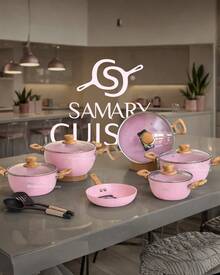 samary cuisine Batería de Cocina de Cerámica Roca Volcánica - SWIDKOTCH 11 pz Batería de Cocina de Cerámica Antiadherente Premium | Cocina Saludable | Incluye Tapa de Cristal Irrompible Gratis | Agarraderas de Silicona | Apta para Estufas de Gas, Eléctrica e Inducción | Alta Calidad y Durabilidad - Rosa - Ver 8