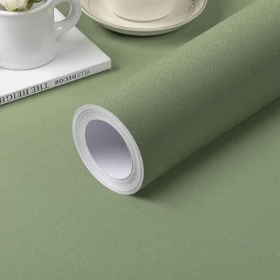 1 Roll Green Solid Self-Adhesive Wallpaper, 15.7"X394"/196.8"/39.3", PVC Matte Frosted Surface, Waterproof, Easy To Remove And Reapply, Suitable For Bedroom, Living Room, Hotel, Kitchen, Furniture Renovation, DIY Installation, Decoration Gift