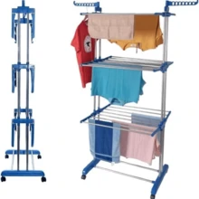 Lothes Airer Clothes Drying Rack Extra Large 4 Tier Clothes Horse Drying Rail Stainless Steel Garment Laundry Clothes Dryer Racks Blue - Blue - View 7