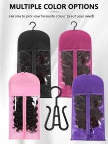 2pcs Wig Storage Bag, Wig Hanger With Dust Cover, Zipper Wig Clip, Non-Woven Wig Hanger (Wig Not Included) - Multicolor - View 2