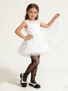 1双女童水钻蝴蝶结渔网袜，女童打底裤，儿童夏季薄款网眼袜，防蚊袜，舞蹈袜，甜美 - 黑色 - 查看 6