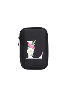 Letter Floral Pattern A-Z Portable Mini Storage Bag,Waterproof Shockproof Digital Accessories Organizer | Zipper Wallet-Style Pouch For Phone Chargers, Data Cables, Wireless Bluetooth Earphones & Headphones | Custom Letter Logo Electronic Gadget Storage Box | Essential For Business Trips, Travel, School, College & Office Use | Ideal For Students, Professionals, Travelers & Digital Gear Lovers - Multicolor - View 12