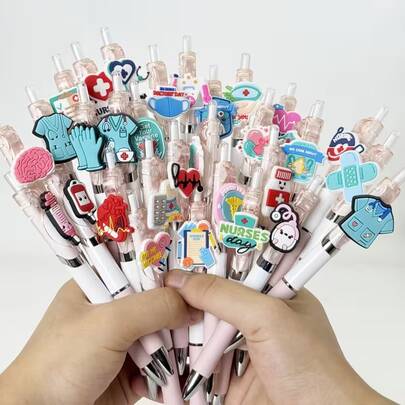 10 Bút Hồng - Bút Bi Rút Dây Dễ Thương Chủ Đề Halloween Có Móc Khóa Hình Ống Nghe | Mực Đen Và Tay Cầm Tiện Dụng | Thích Hợp Làm Quà Tặng Cho Học Sinh, Bác Sĩ, Hoặc Tiệc Giáng Sinh "Ông Già Noel Bí Mật" (Kiểu Ngẫu Nhiên)