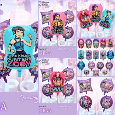 Kpop Demon Hunters Birthday Balloon Decor Lumi, Zoe, MIRA Demon Hunting Girl Group Anime Cartoon Foil Balloons, Suitable For Holiday Party Atmosphere Decoration