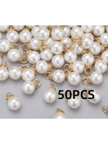 20/50个12毫米白色亮面亚克力吊坠，配圆形珠子和水钻，适合制作耳环、项链和其他珠宝首饰。 - 1 - 查看 8