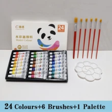 24色混合丙烯/水彩/水性顏料，6支畫筆與1個調色盤，多用途繪畫顏料，12/18/24色專業藝術顏料套裝，每支5ml/0.18oz，適合藝術家、學生、手工藝、牆面與衣物繪畫 - 水彩顏料+6筆刷+1調色盤 - 查看 15