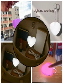 2pcs Heart-Shaped Wallet Light, Touch Sensor LED Mini Night Light, USB Rechargeable Cute Heart-Shaped Lamp, LED Hanging Decor Light, Keychain Accessory, Bag Accessory For Finding Keys Or Other Items, Practical Gift For Valentine's Day/Newlyweds/Birthday - Pink - View 9