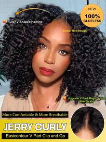 Sunber EasiContour V Part Curly Human Hair Wigs With Drawstring V Shape Wigs Jerry Curly Glueless Wig 150% Density Upgrade No Leave Out Vpart No Gel Beginner Friendly Clip In Vpart Curly Wigs Glueless Jerry Curly Wig - SNatural - 查看 3