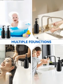 Matte Black PET Refillable Bottles For Hand Wash, Shampoo, Body Wash, Lotion With Pump Heads, Bathroom Liquid Soap Containers, Refillable Shampoo, Conditioner, Body Wash Bottles, Back To School Bathroom Essentials - Multicolor - View 6