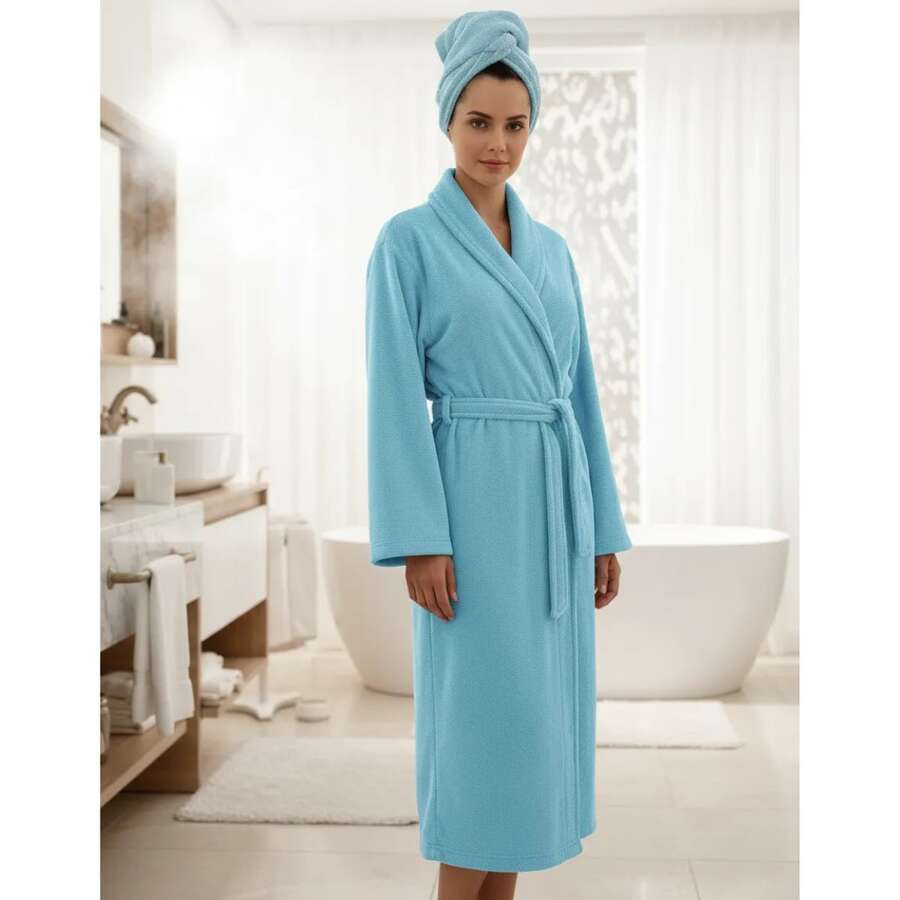 Attuale Antiallergic Unisex Corttex Microfiber Bathrobe - 水 - 查看 1