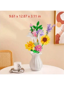 Flowers Bouquet Building Set With Vase - 1853PCS Flower Botanical Collection Building Blocks Toy, Flower Home Plant Decor, Mother's Day Christmas Birthday - trắng - Xem 2
