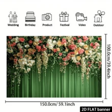 花卉背景幕布 绿色春季花卉摄影背景 生日 婴儿派对 派对用品 拍照道具 - 綠色 - 查看 6