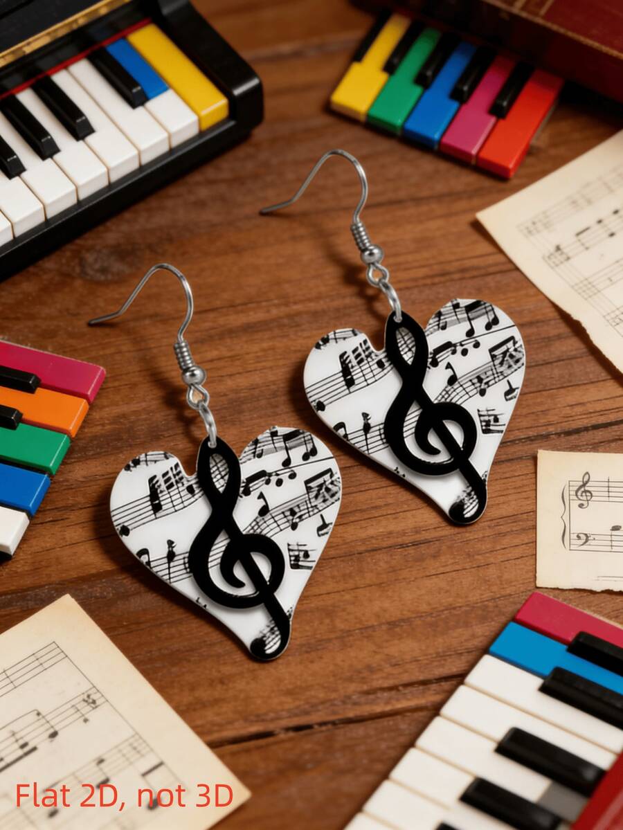 2D音符耳环 - 波西米亚风2D亚克力卡通吊坠，轻巧耐用，适合音乐会、节日、休闲装扮 - 送给音乐爱好者的完美礼物 - 音符 - 查看 1