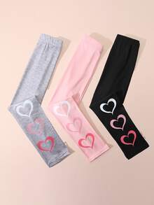 3pcs/Set Legging Anak Perempuan Motif Hati Lucu, Lembut & Ramah Kulit, Celana Serbaguna untuk Dipadukan dengan Pakaian Lain di Musim Semi & Gugur - MultiWarna - View 9