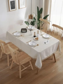 [Delivery Within 2-7 Days In The United States]1-Piece Set, Linen Blend Tablecloth, Fringe Stitching, Rectangular Decorative Natural Tablecloth, Suitable For Kitchen Dining Rooms, Wedding Buffets, Etc., 140*180 Cm - Ivory White. Rectangular Table-Specific Tablecloth, Cotton-Linen Blend, Water-Resistant And Wrinkle-Resistant, Table Cover, Tassel Trim, Soft Fabric. Kitchen Dining Table-Specific Linen Tablecloth, Designed For Rectangular Tables. Linen Blend Fabric, Durable And Fade-Resistant, Oil-Proof, Dust-Proof, And Splash-Resistant. Easy To Clean With A Simple Wipe. Suitable For Buffets, Dining Tables, Coffee Tables, Parties, Birthday Gatherings, Cafes, Banquets, Picnics, Autumn, Harvest Festivals, Farmhouse Style, Thanksgiving, Christmas Decorations, And Other Indoor/Outdoor Settings. Also An Ideal Everyday Decorative Choice. - 彩色 - 查看 4