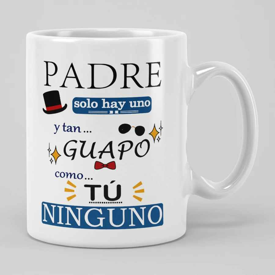 11盎司双语（西班牙语和英语）陶瓷咖啡杯“Padre” - 父亲节趣味生日礼物，送给爸爸、咖啡爱好者和洗碗机用户 - 彩色 - 查看 1