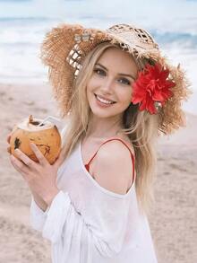 4件装热带夏威夷风情花朵发夹，彩色人造非洲菊发夹，适合夏季海滩、夏威夷派对、婚礼、波西米亚风情人节婚礼发饰（红色、黄色、粉色、蓝色） - 彩色 - 查看 9