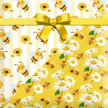 4张蜜蜂主题礼品包装纸 | 包含4种图案：蜜蜂、蜂巢和花朵 | 适用于周年纪念、生日庆祝、派对、婚礼、复活节或春季派对礼品包装 - 彩色 - 查看 3