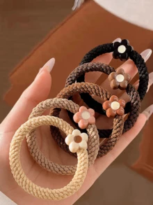 5 Stücke kräftige Blumen Haargummi Haarzubehör für Frauen, neue Kopfband Schlaufe, Gummiband, hochelastischer Haarring Haarzubehör, Haargummi, elastisches Haargummi - Verschiedenfarbig - Übersicht 3