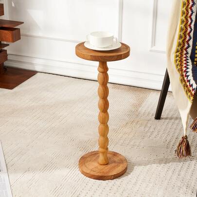 VingeGa 户外边桌，小型圆形咖啡桌，木质茶几床头柜，植物架，适用于客厅、卧室、办公室、户外（阳台、门廊、露台）使用