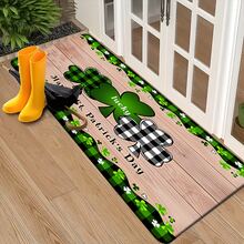 1/2pcs St. Patrick's Day Mat Set Flannel Material Four Leaf Clover Grid Pattern Door Mat, Suitable For Creating Festival Atmosphere In Various Scenes Such As Living Room And Kitchen, Essential Carpet Set For Home Decoration - Multicolor - View 5