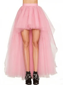 1 pièce Jupe asymétrique à volants pour femmes en noir, vert olive, rouge, blanc, rose rouge, bleu marine. Décoration de vacances, ourlet évasé court devant long derrière, style gothique en tulle maille - Multicolore - Voir 7