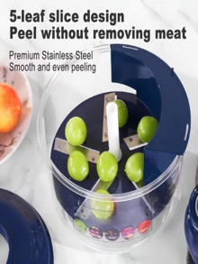 1个电动果蔬削皮器，一键操作，自动削皮 - 采用耐用塑料和不锈钢材质，多功能食品加工机，适用于土豆、胡萝卜、苹果、西红柿、芒果、梨、桃子、樱桃、杏、豌豆、豆类、玉米、洋葱、大蒜、生姜、甜菜根等多种食材 - 设计紧凑，配有符合人体工程学的手柄和盖子 - 彩色 - 查看 9