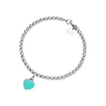 Pulsera de cuentas de plata esterlina S925 con etiqueta de corazón, rosa y azul clásico, diseño sencillo, pulsera de joyería de moda para mujer, regalo navideño - azul - Ver 8